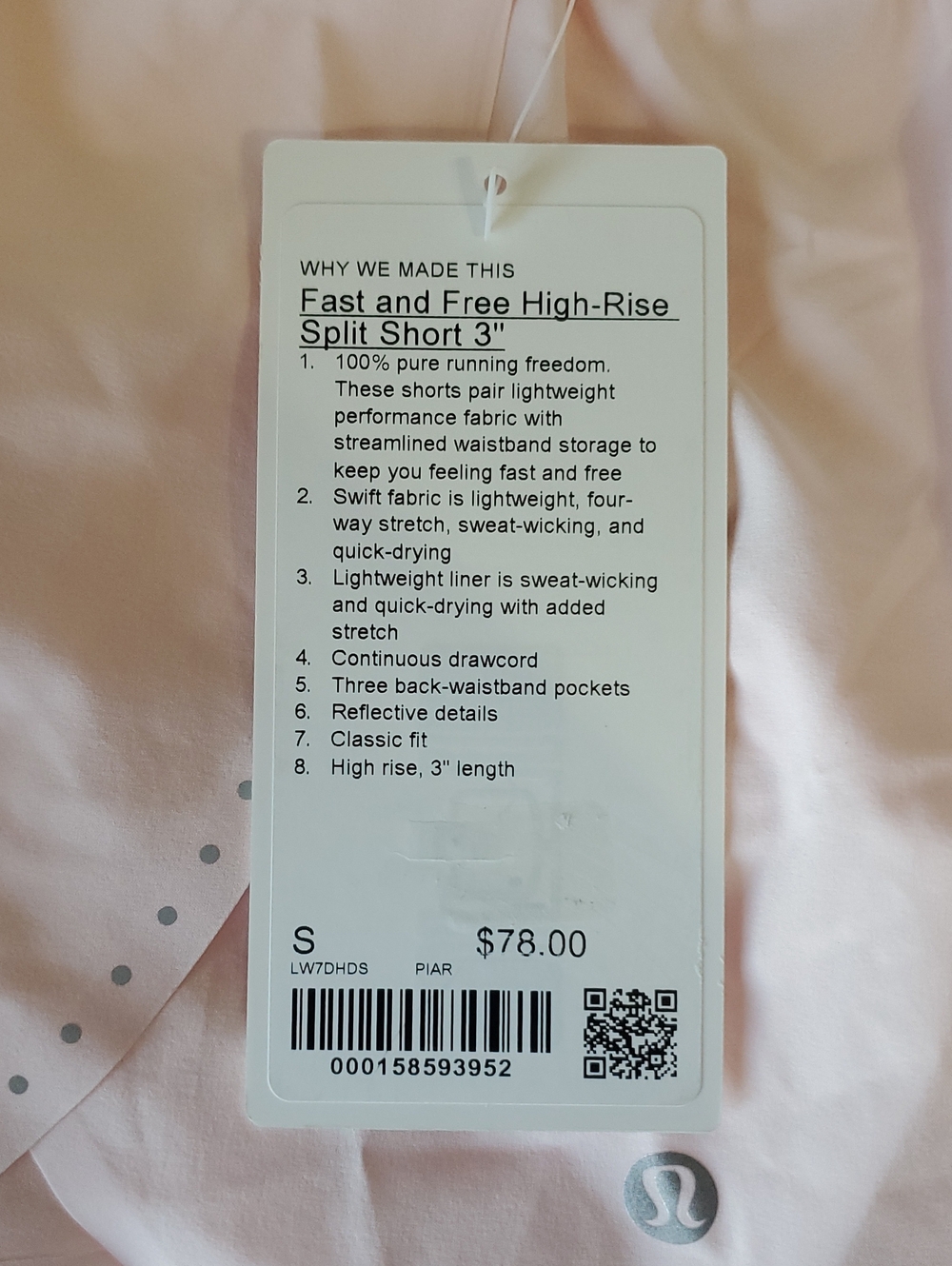 NWT Lululemon Fast And Free HR Split Short 3in Sz S(6) Pink Pearl - Picture 3 of 3